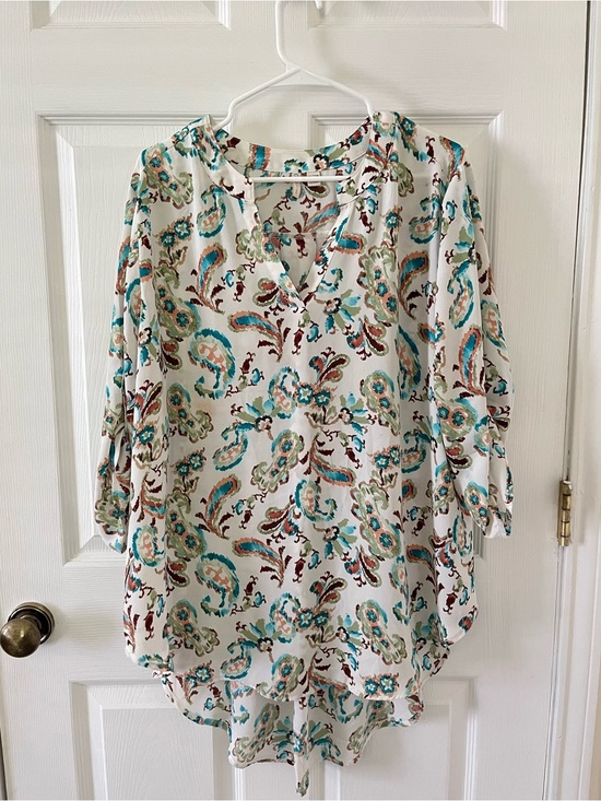 Cato Tops - Cato Cream Paisley Blouse with Teal & Brown Accents